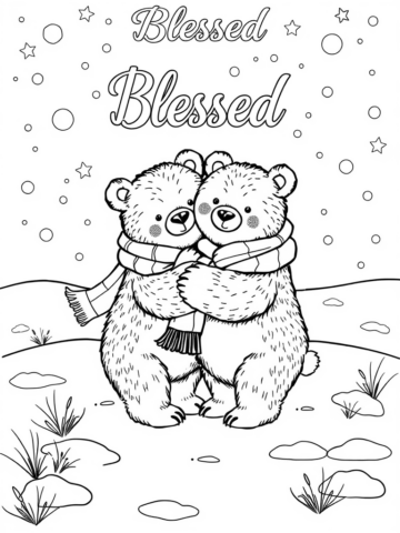 Bear Coloring Page two bears huging in the winter