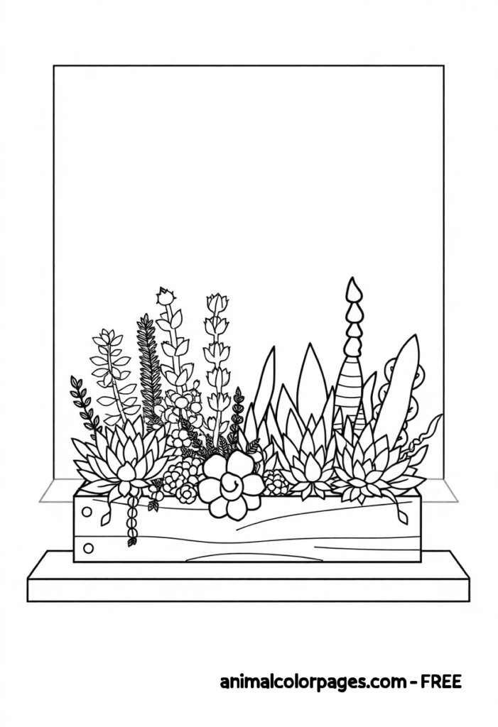 Cactus Coloring Page - Succulent in windosill