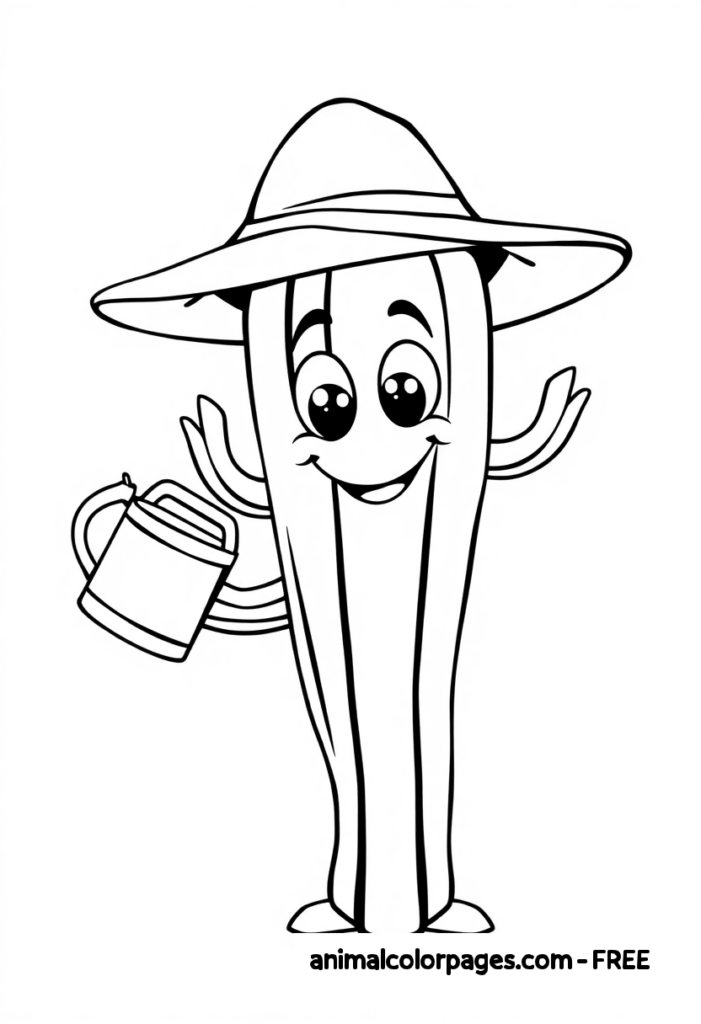 cactus coloring page (free) a cactus holding a watering can