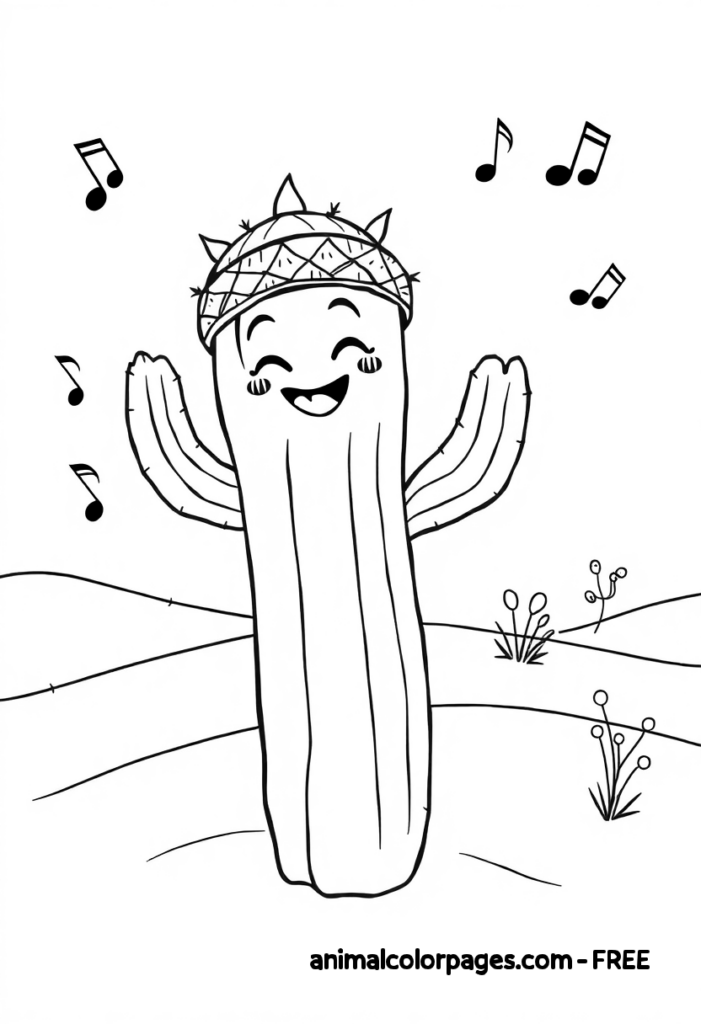 Cactus coloring page dancing