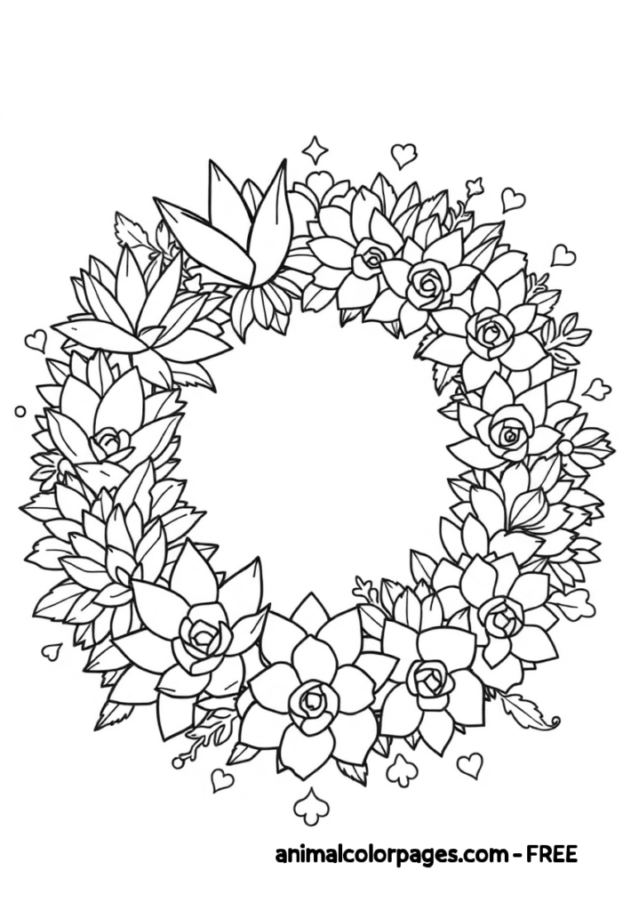 Cactus Coloring Pages - succulent wreath