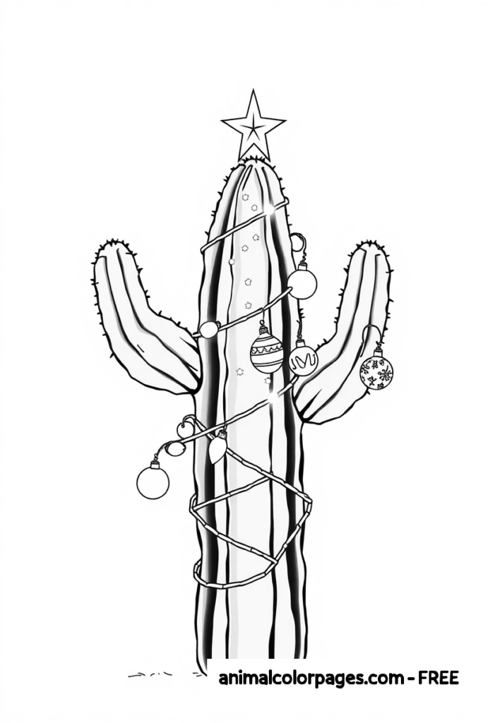 Cactus Coloring - Catus Christmas tree decorated with a light