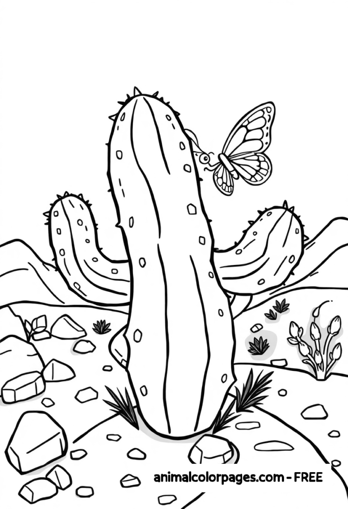 Cactus Coloring Pages cactus with a butterfly