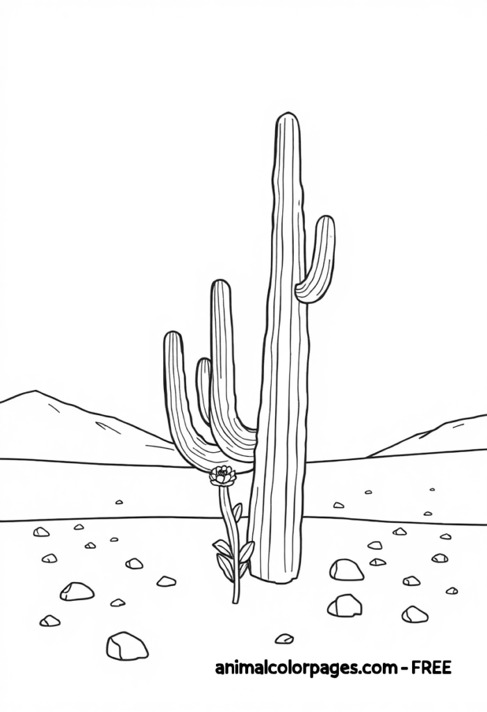 cactus coloring page - cactus coloring page in the dessert