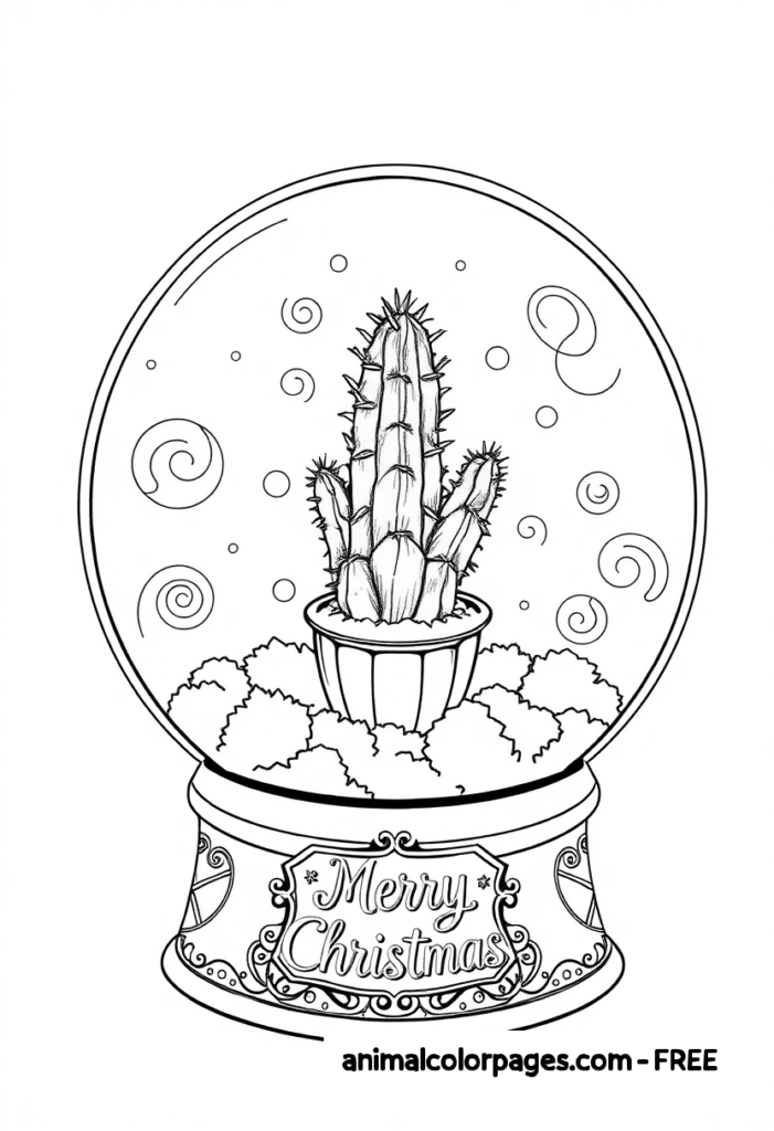 Cactus Coloring Pagess - Catus Christmas Coloring Globe.