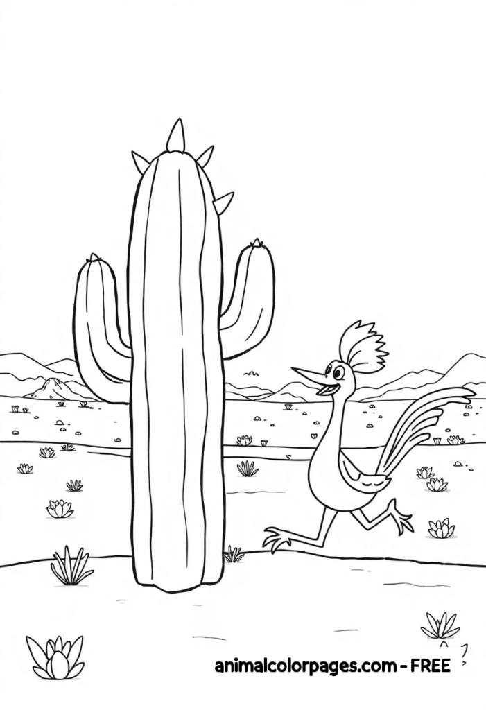 cactus coloring page cactus with a road runner
