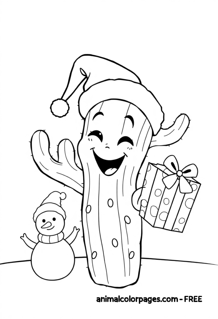 Cactus Coloring Pagess - Catus holding a present