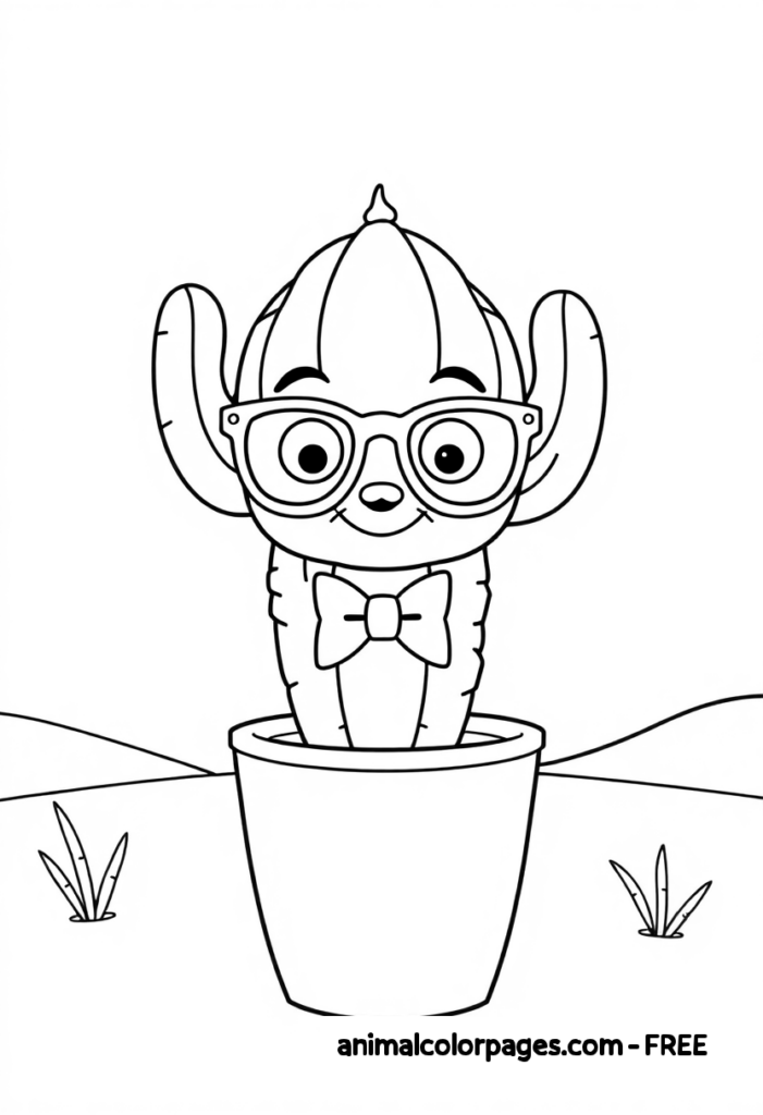 cactus coloring page wearing glassess