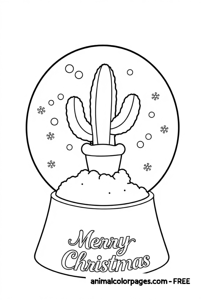 Cactus Coloring Pagess - Catus Christmas Coloring Globe.