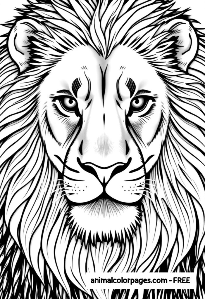 Realistic Lion Head Lion Coloring Page free PDF page, not colored in.