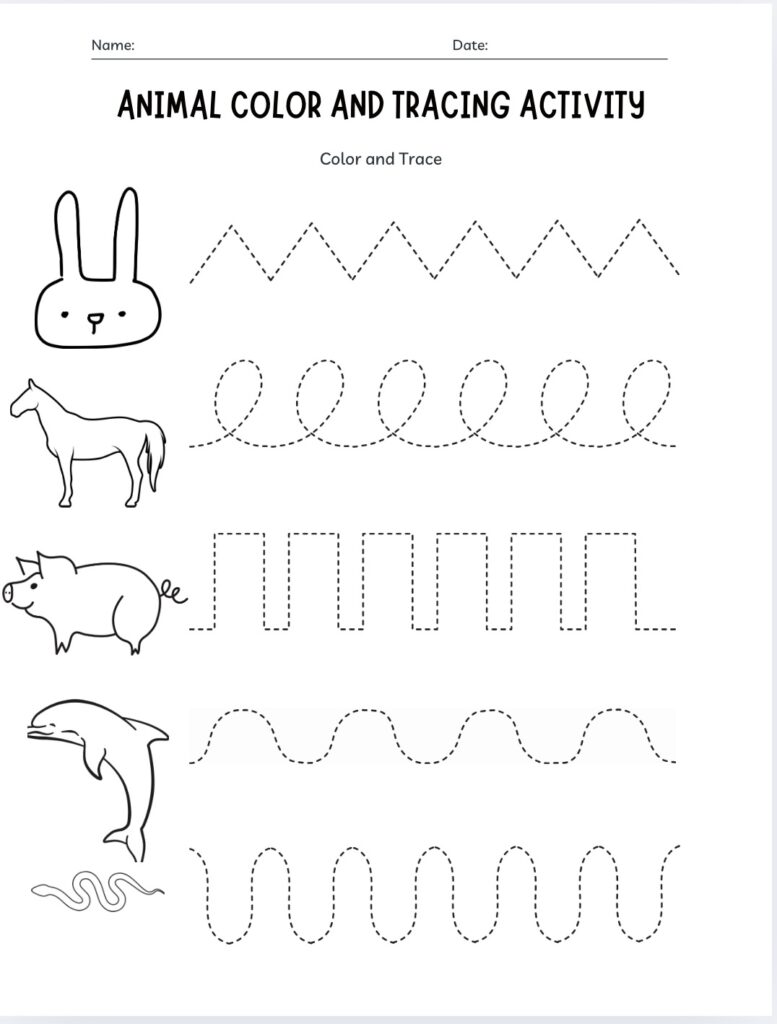 Crafts for preschoolers easy animal color and tracing activity for preschoolers