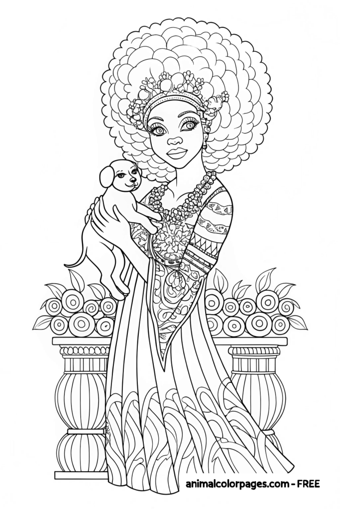 Black Girl Coloring Pages black women holding a cute puppy