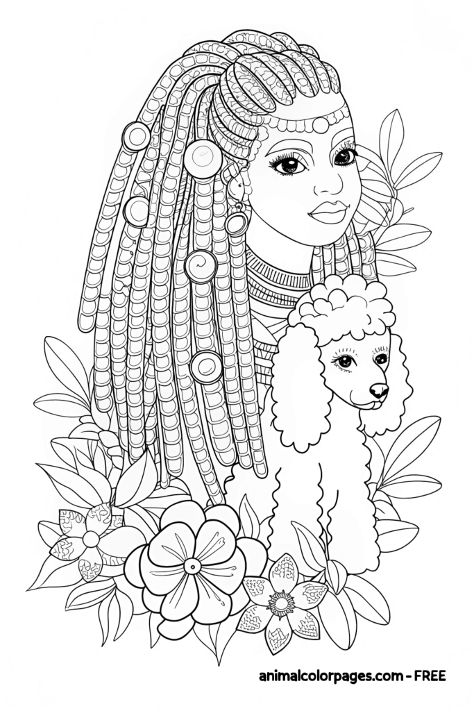 black girl coloring pages with poodle