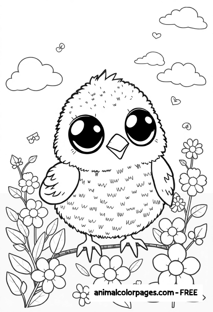 Puffy Round Bird with Big Eyes – A small, round bird with oversized, adorable eyes and tiny wings. Its feathers are soft and fluffy, giving it an extra cute appeal.