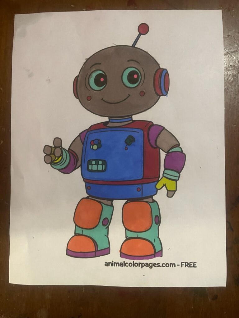 Robot coloring page colored