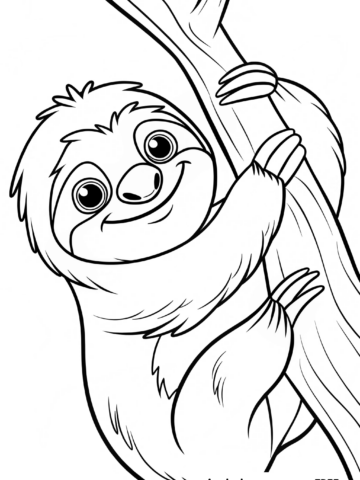 Simple sloth coloring page on tree
