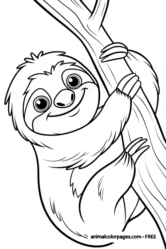 Simple sloth coloring page on tree