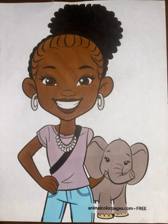 Black Girl Coloring Pages with Elephants