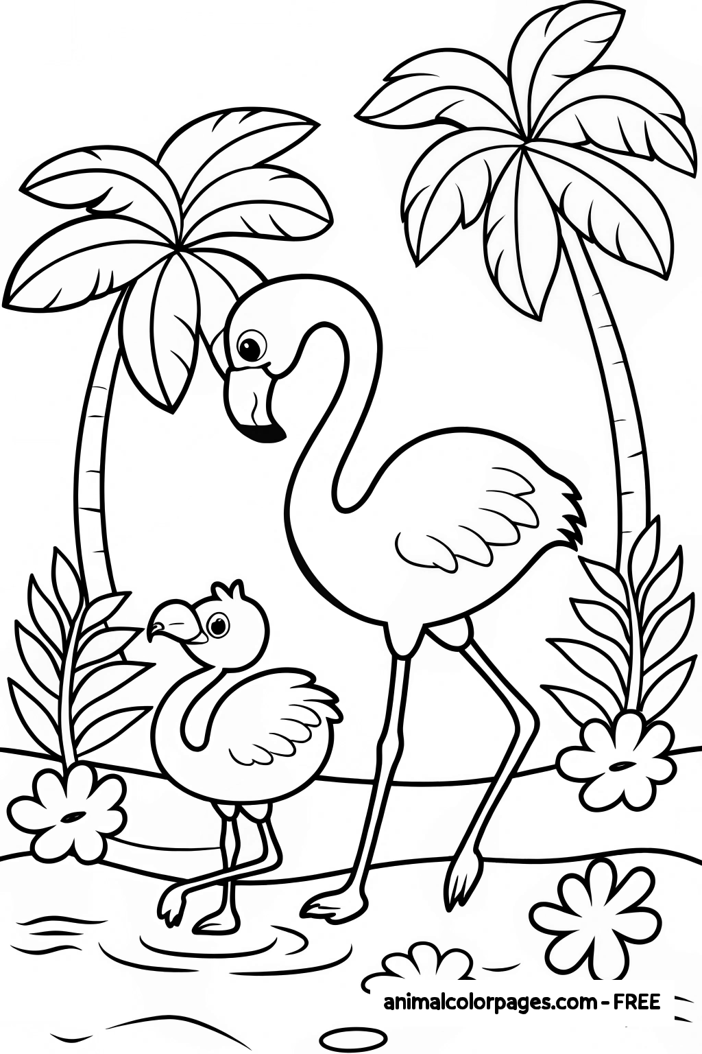 Party flamingo with balloons and party hat