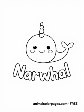 cute narwal coloring page with image in title