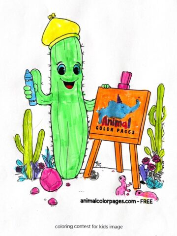 kids coloring page contest march 2025 cactus colored in logo student