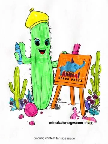 kids coloring page contest march 2025 cactus colored in logo student
