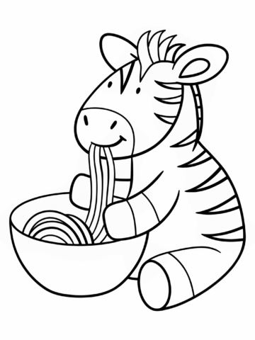 A zebra eating noodles