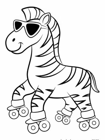 This is a zebra on skate coloring page. Zebra has on some triangular shaped sunglasses. It’s easy
