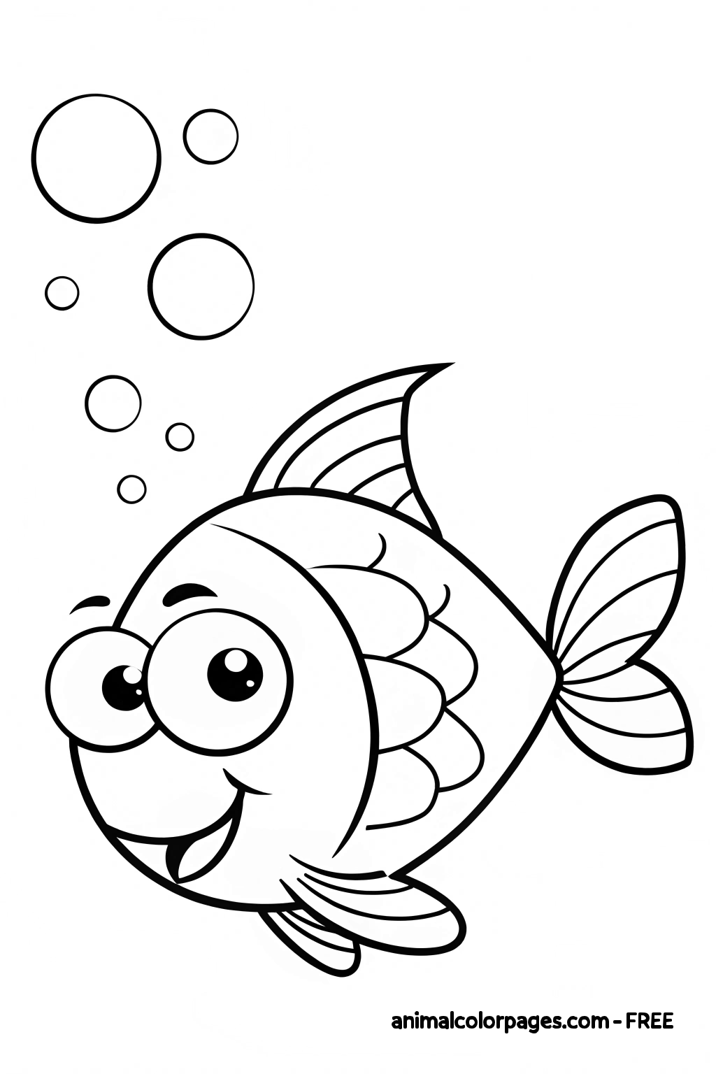 Cartoon fish blowing bubbles coloring page - preschool