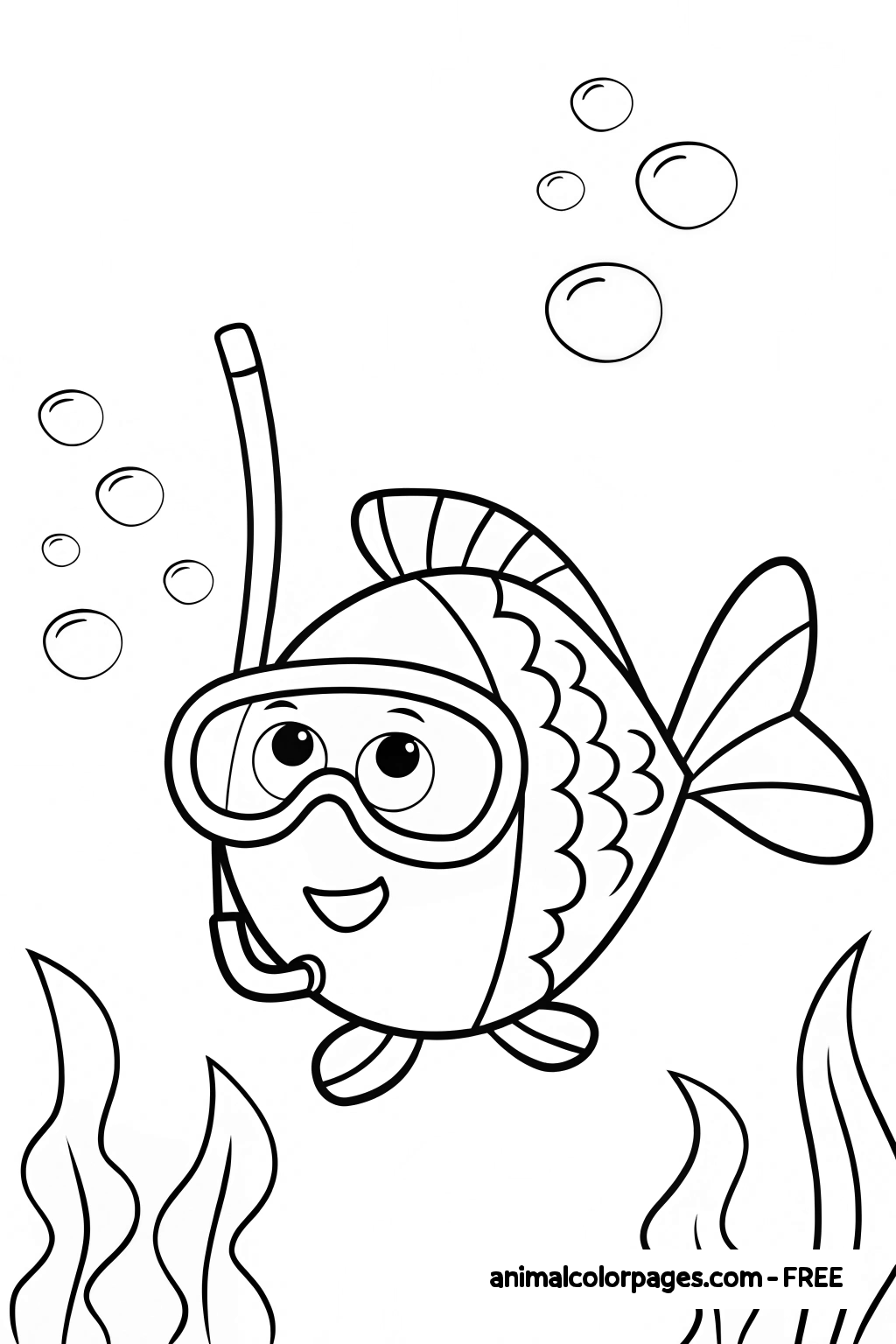 Snorkeling fish coloring page for kids