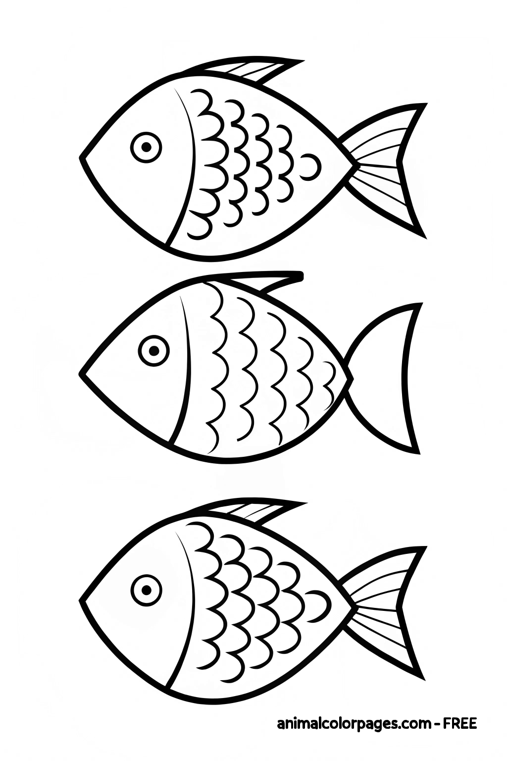 Three fish parade coloring page - easy for kids to color